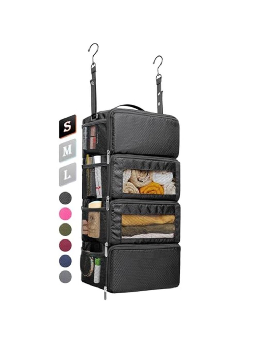 Travel Hanging Suitcase Organizer 4 Tier Packing Cube Luggage Carry On Black S